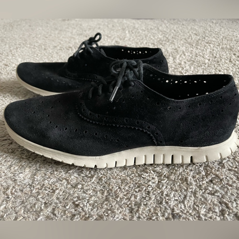 Cole Haan Black Suede Wingtip Zerogrand Size 8